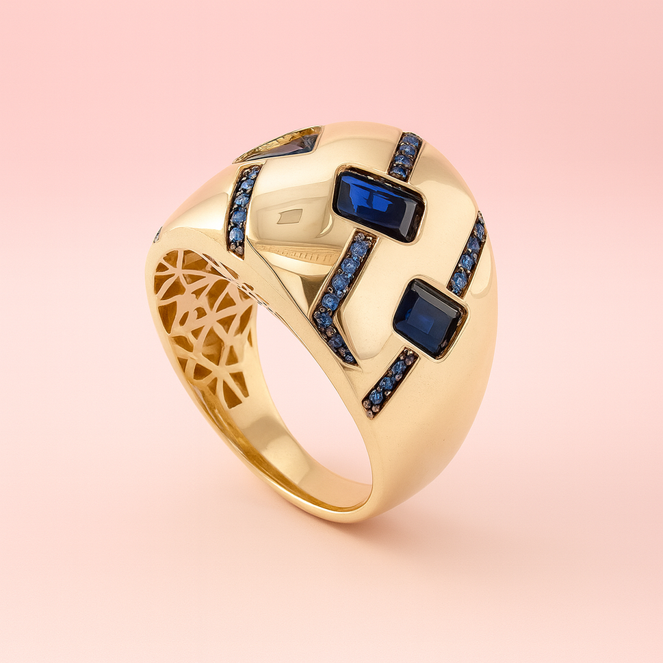 14K Yellow Gold Blue S Ring