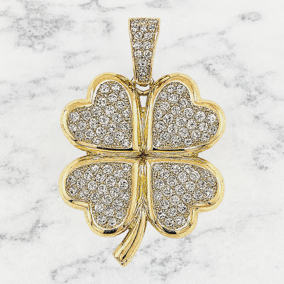 14K Gold Heart Clover Pendant