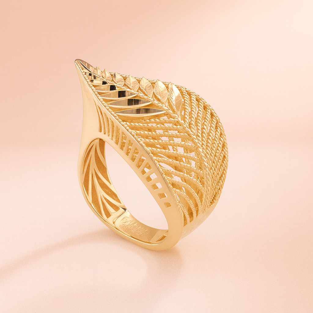 14K Yellow Gold Leaves Ring