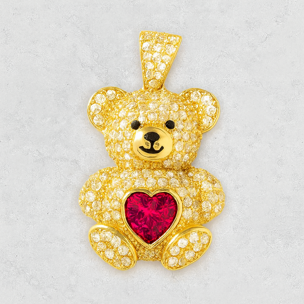 14K Gold Gummie Bear Red Pendant