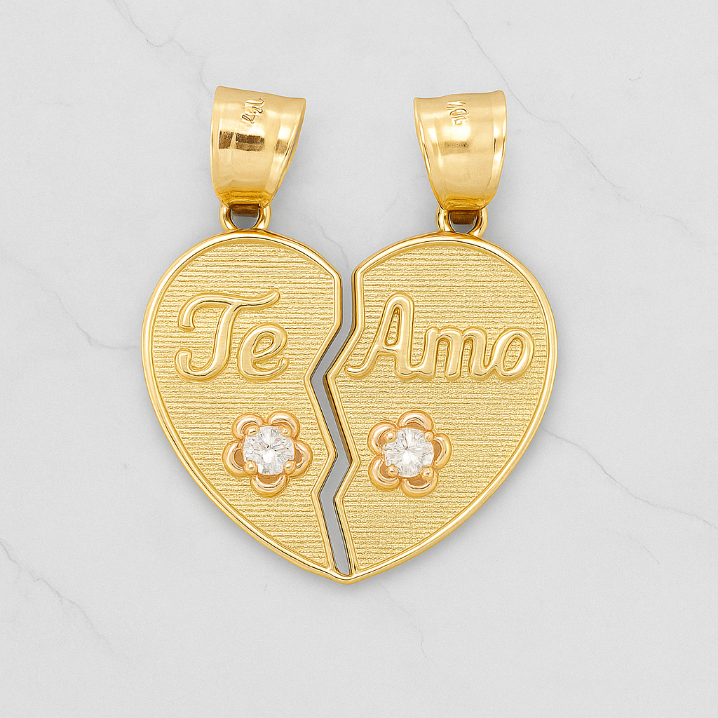 14K Gold Heart Te Amo Pendant