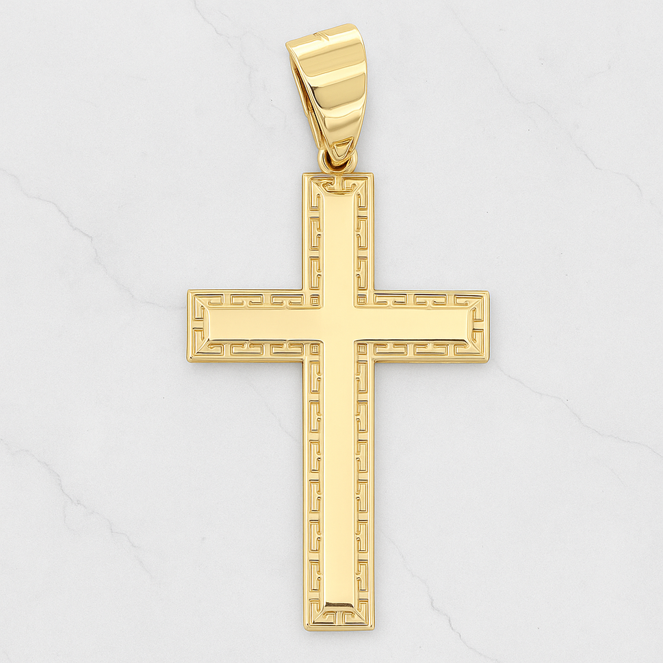 14K Gold Cross Plain Greek Pendant