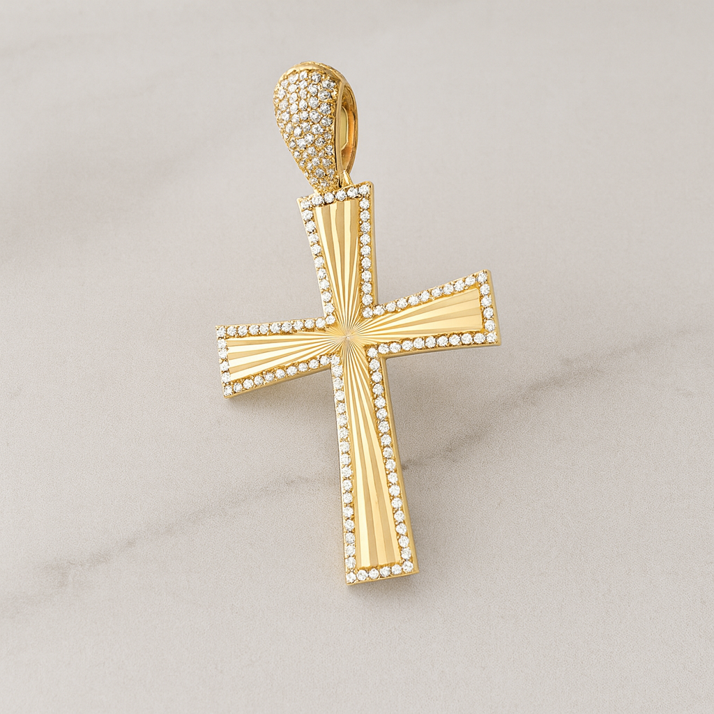 14K Gold Cross Ara Edge Pendant