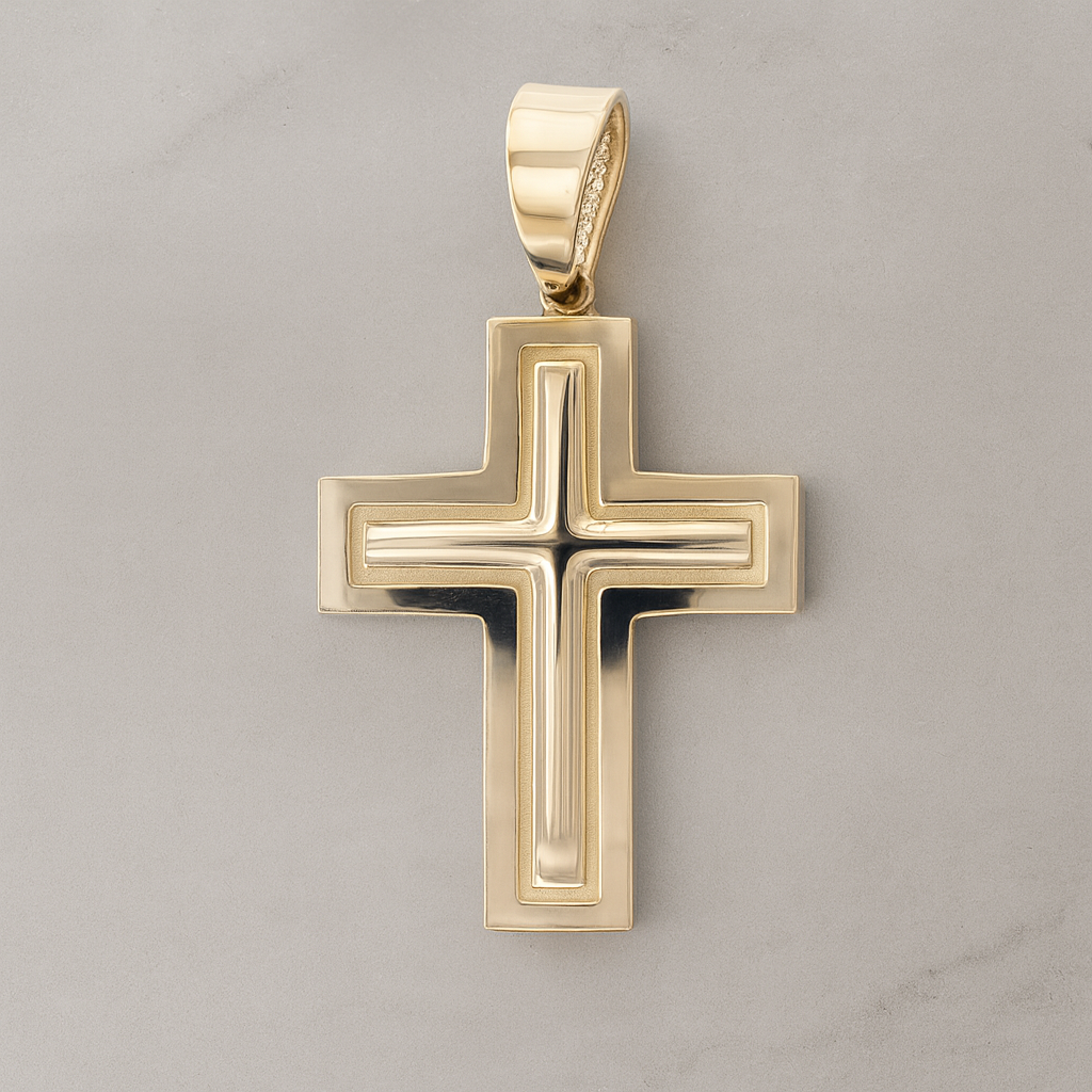 14K Gold Cross Mirror Pendant
