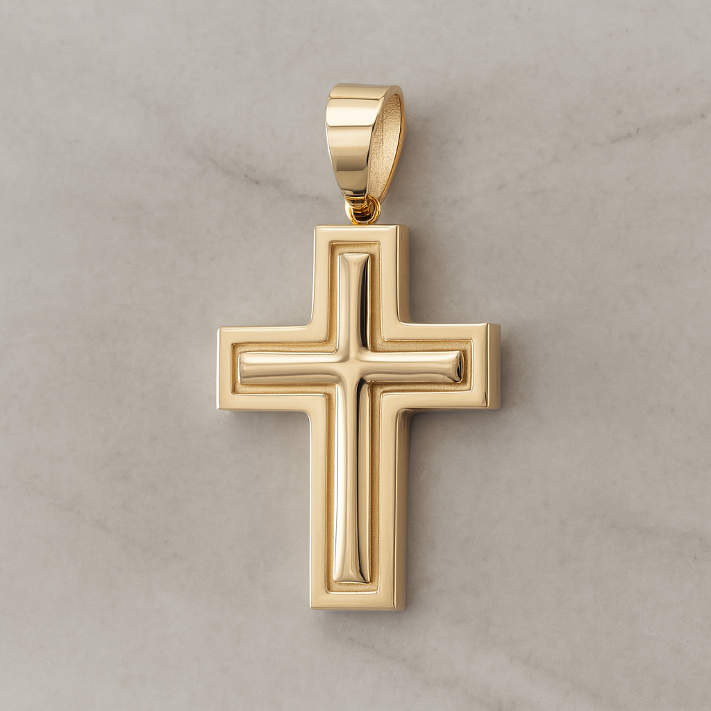 14K Gold Cross Mirror Pendant