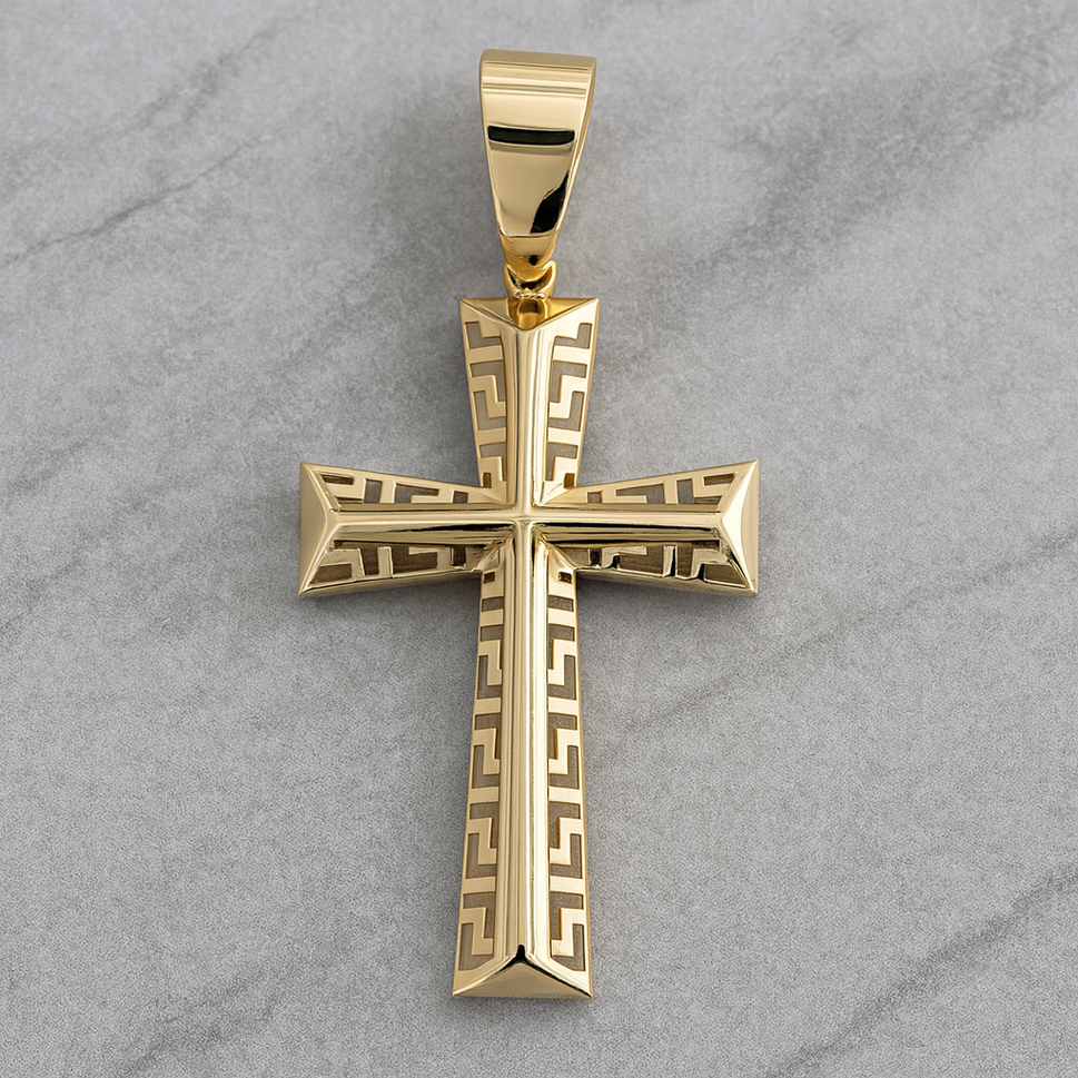 14K Gold Cross Greek Pendant