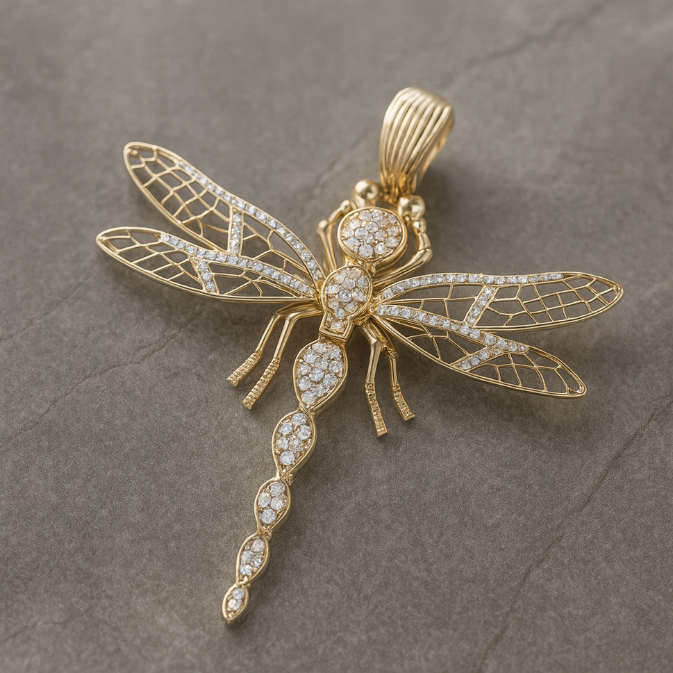 14K Gold Dragon Fly Pendant