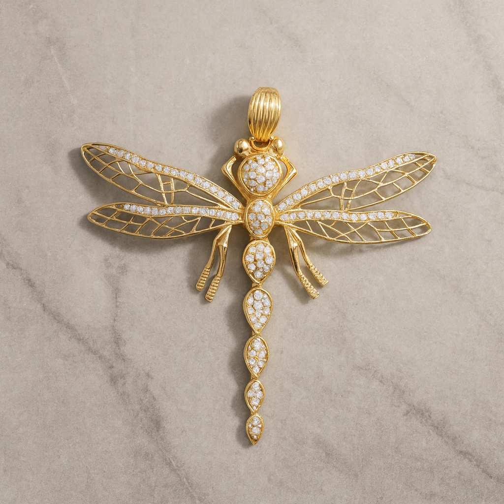 14K Gold Dragon Fly Pendant