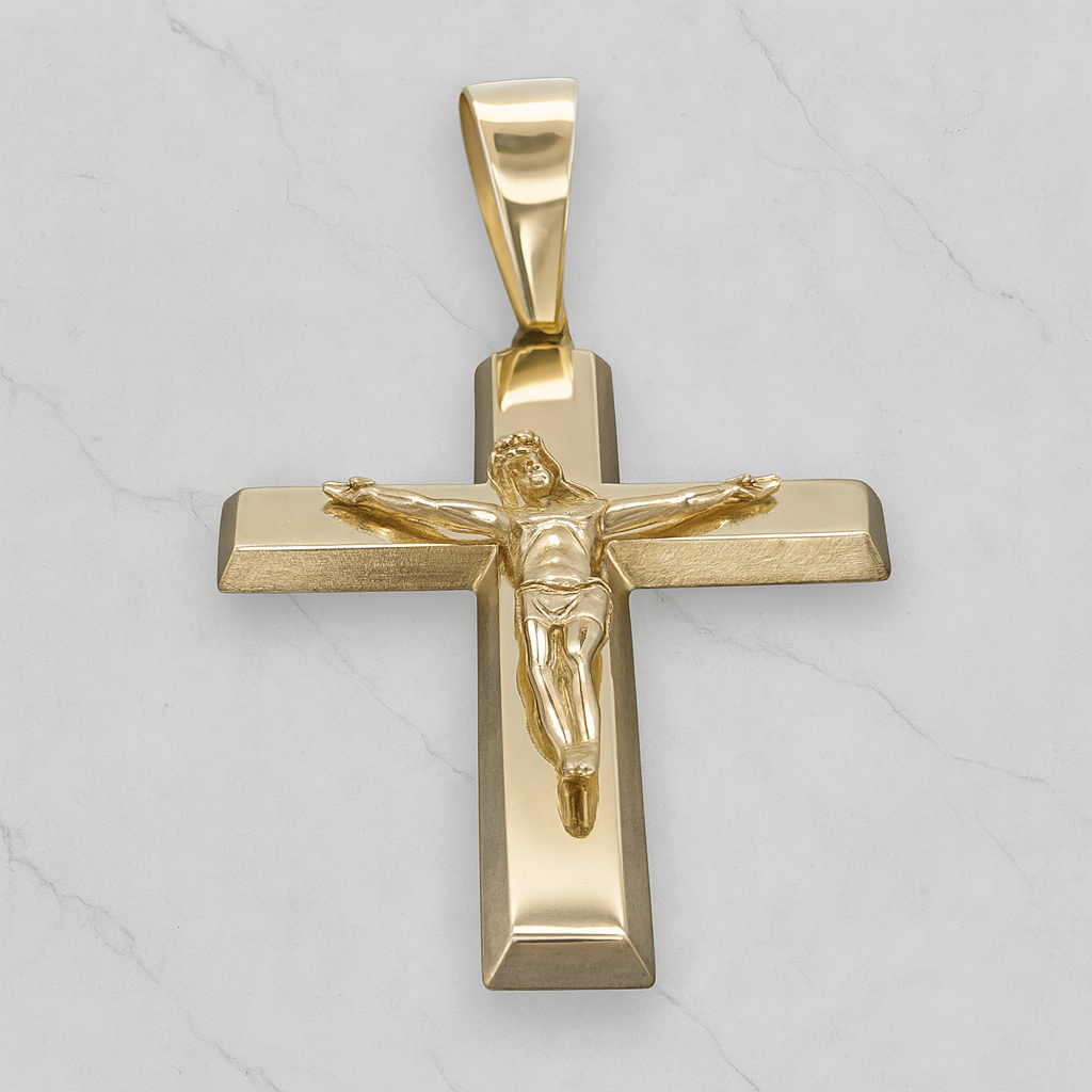 14K Gold Cross Crist Shining Pendant