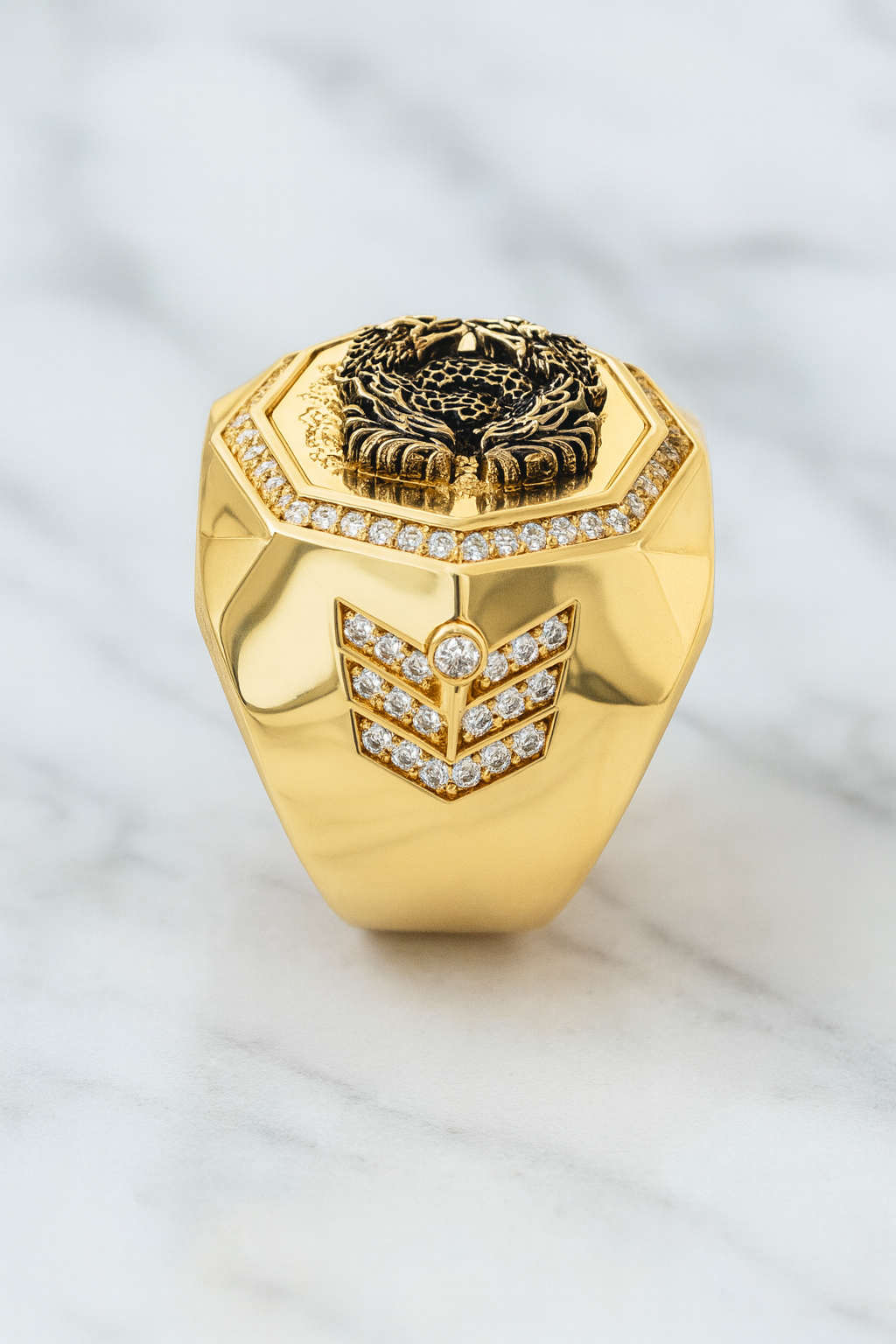 14K Solid Gold Ring Dragon Double