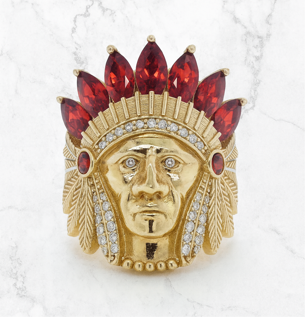 14Kt Gold Ring Red Indian
