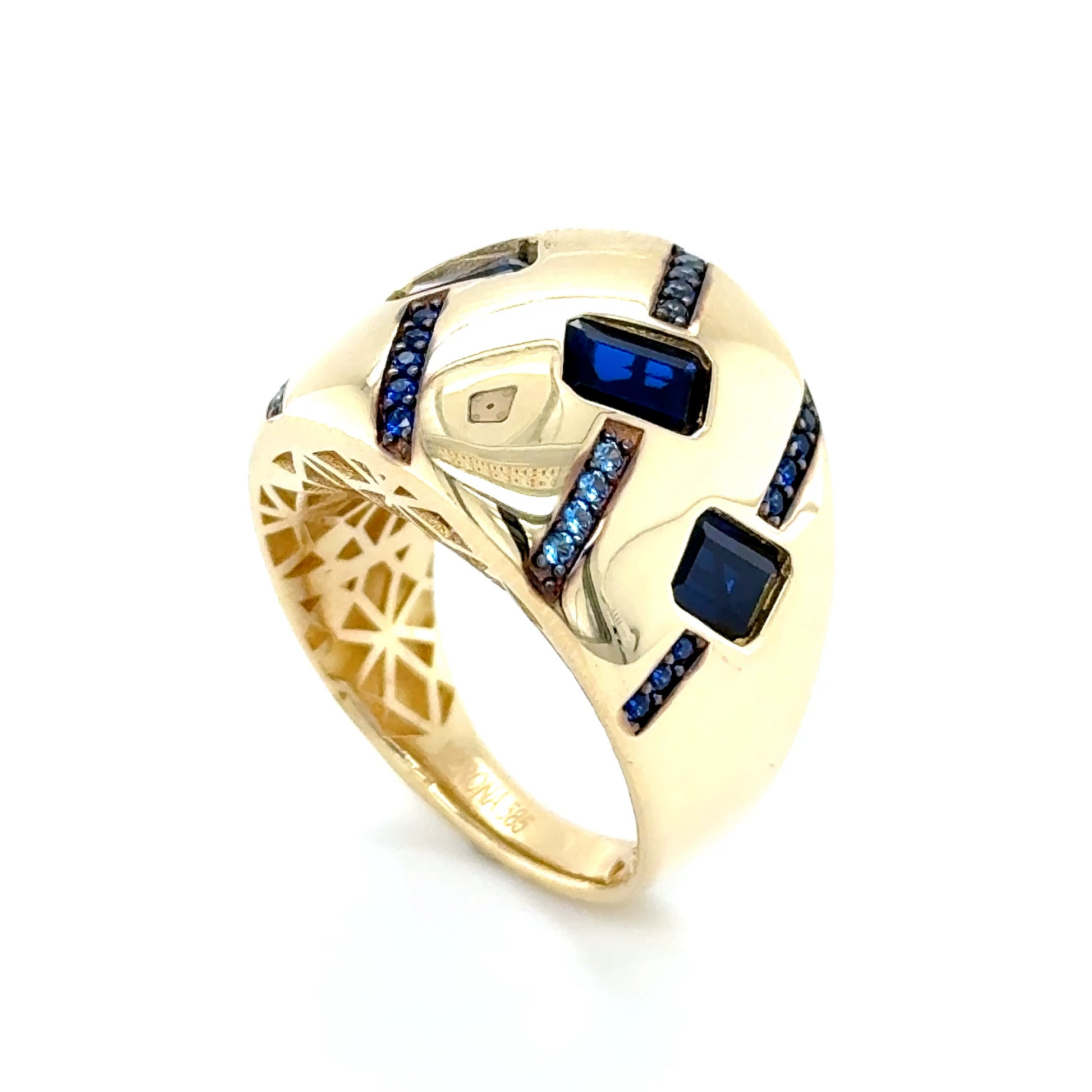 14K Yellow Gold Blue S Ring