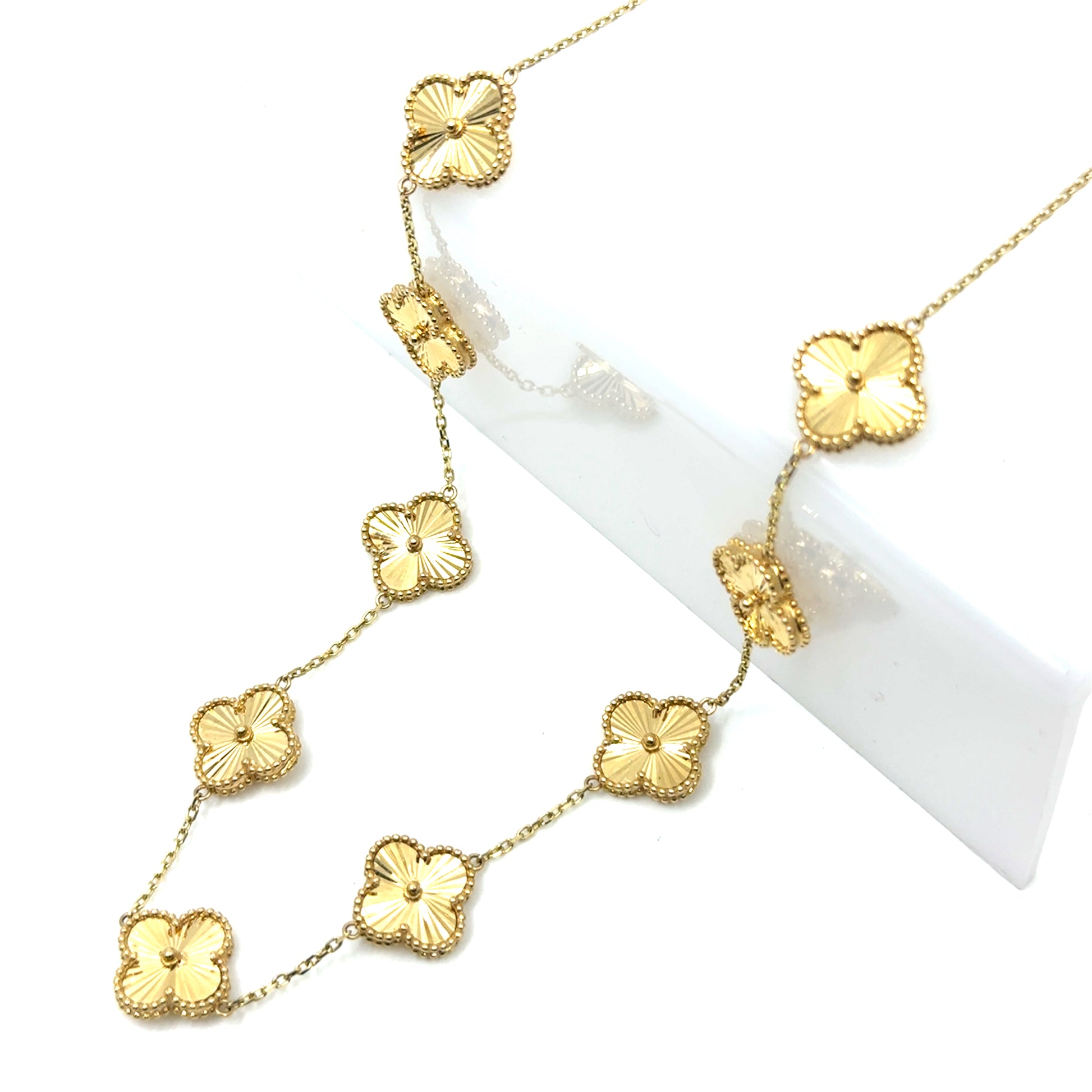 14K Solid Gold Clover Big Necklace