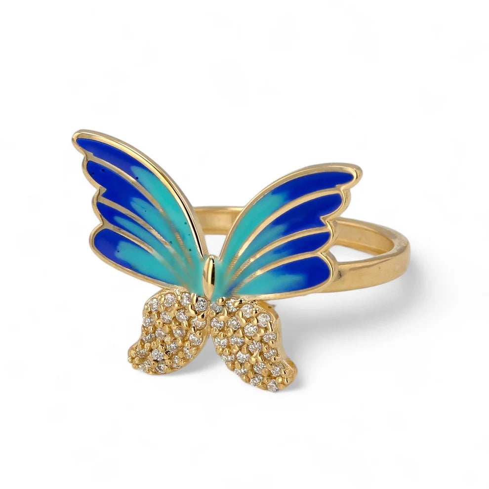 14K Gold Blue Monarca Diamonds Butterfly Ring