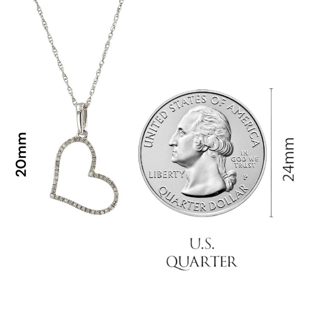 14K White Gold with Diamond Heart Pendant Set