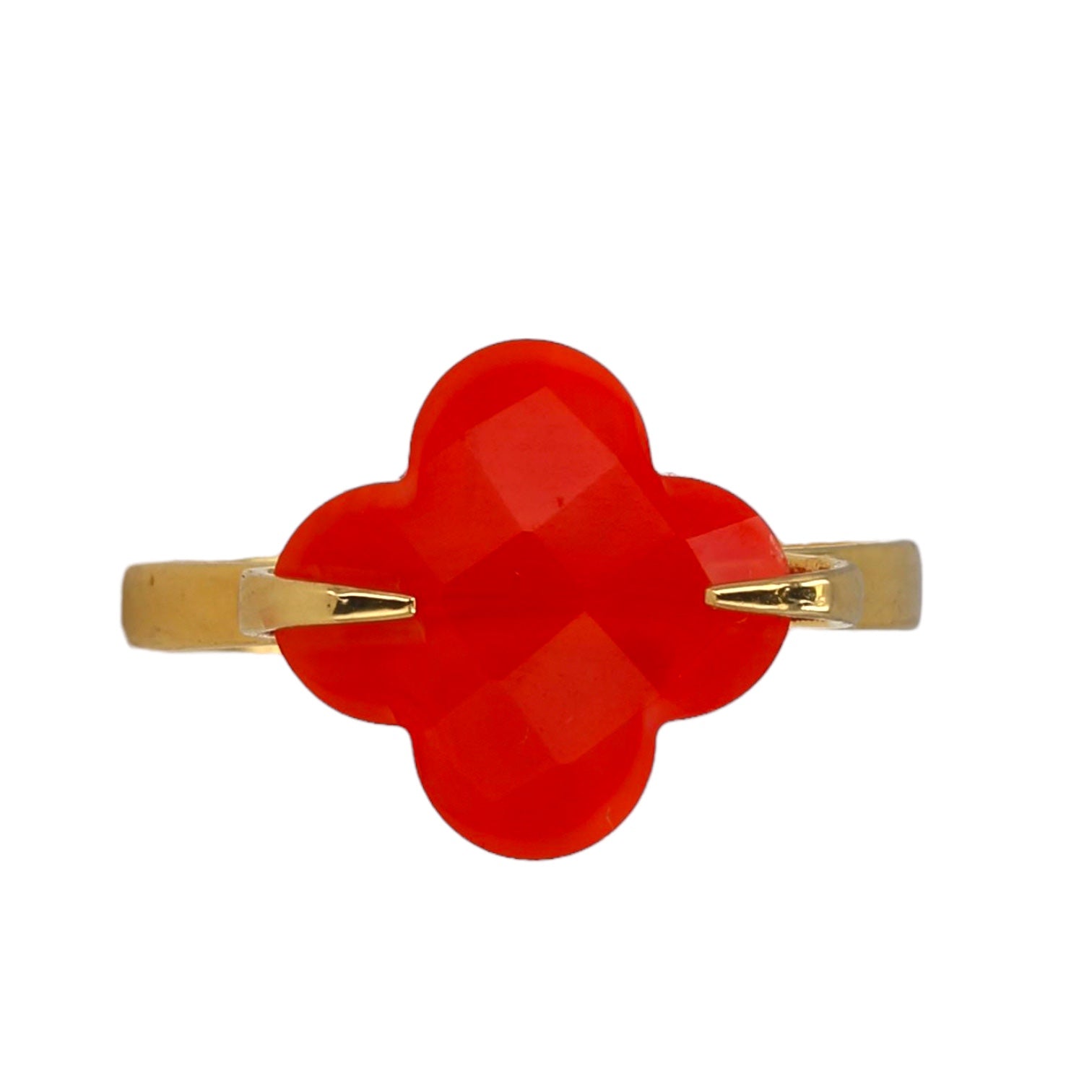 14K Gold Red Clover Ring