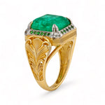 14K Yellow Gold Solid Floral 13*13 Emerald Ring (Special Order)