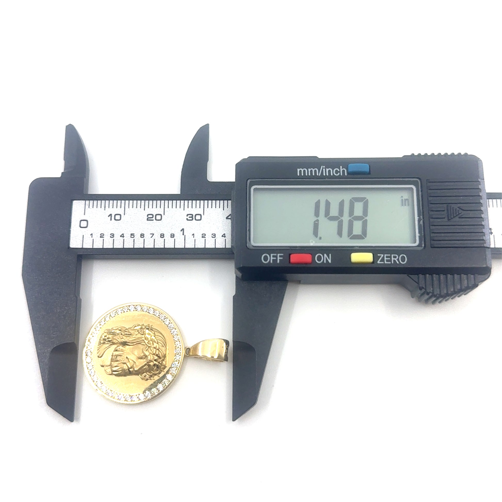 14K Gold Jesus Face Round Mirror Pendant