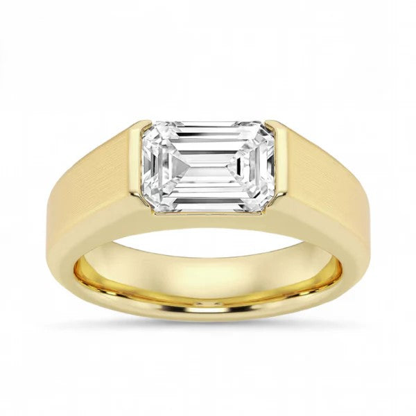 14k White and Yellow Gold Mens Emerald Cut Diamond Wedding Band