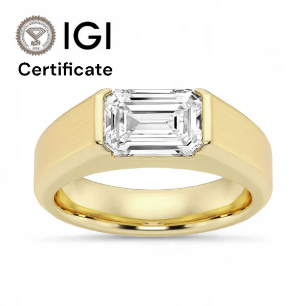 14k White and Yellow Gold Mens Emerald Cut Diamond Wedding Band