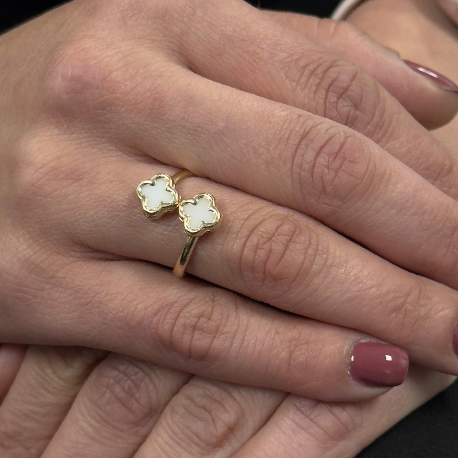 14K Gold Two Clover Ring