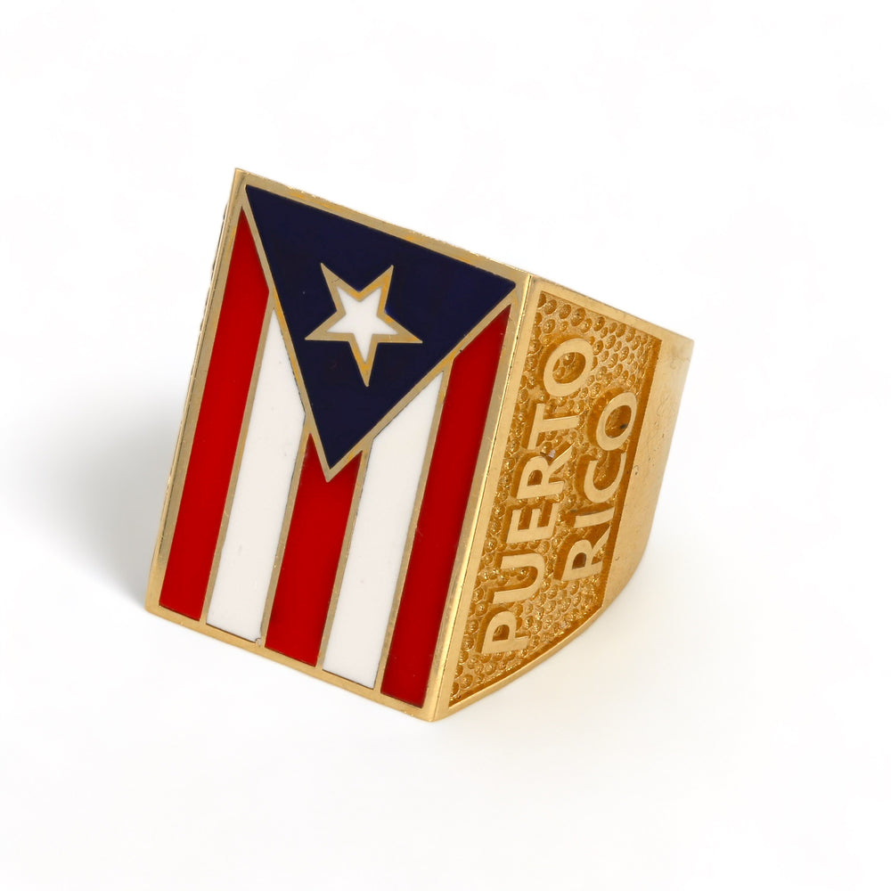 14K Gold ring flag of puerto rico