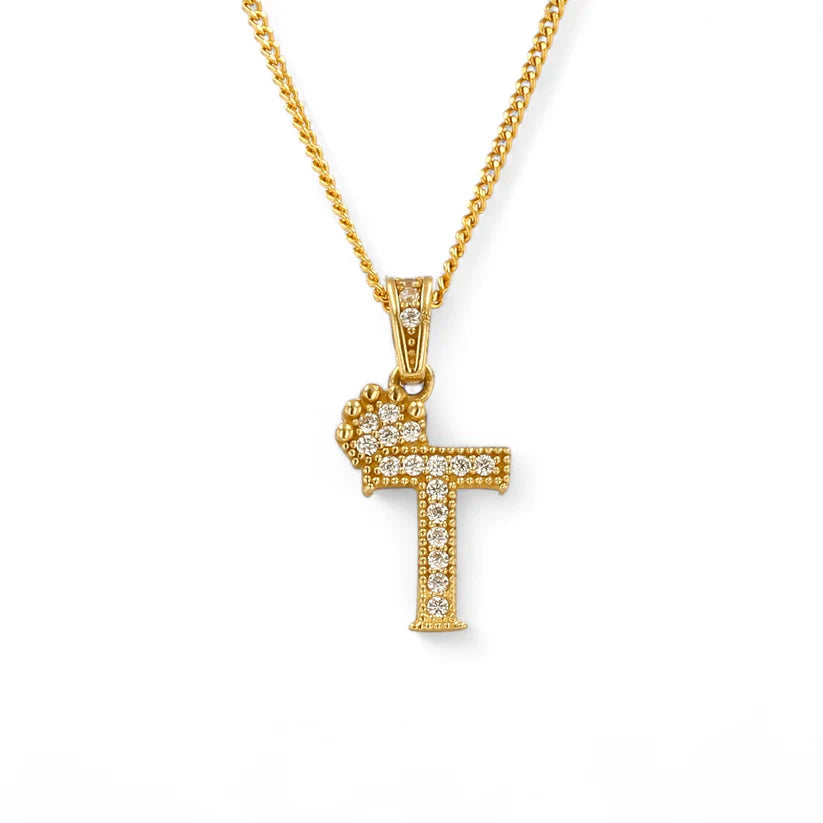 14K Gold Letter T With Cubic Zirconia Set
