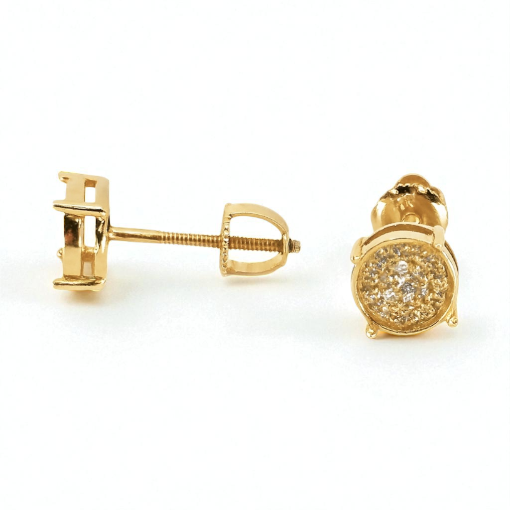14K Yellow Gold Round Diamond Stud Earrings
