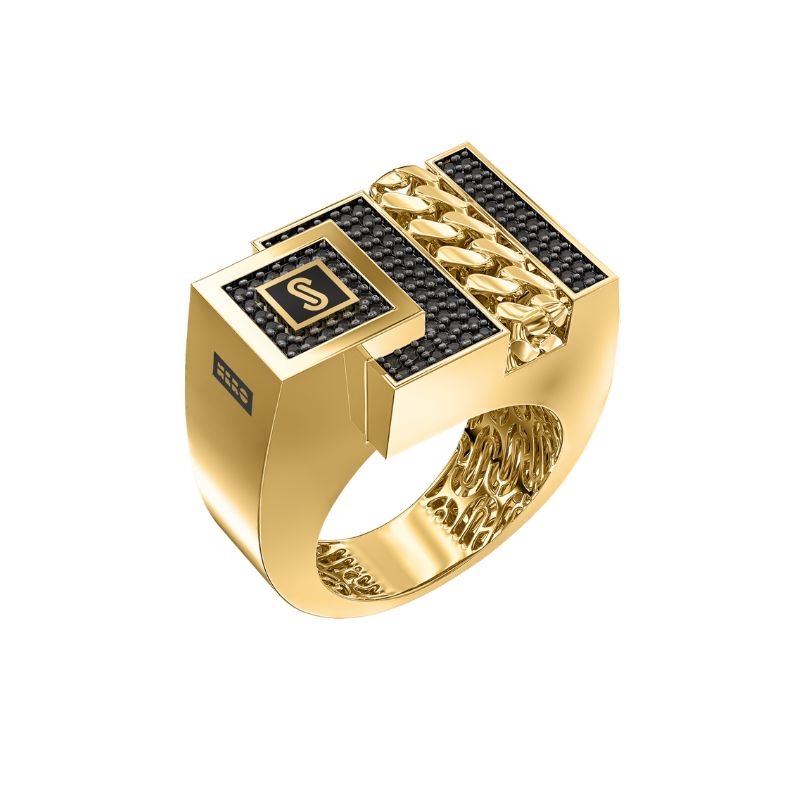 10Kt Yellow Gold Black Square Monaco Ring