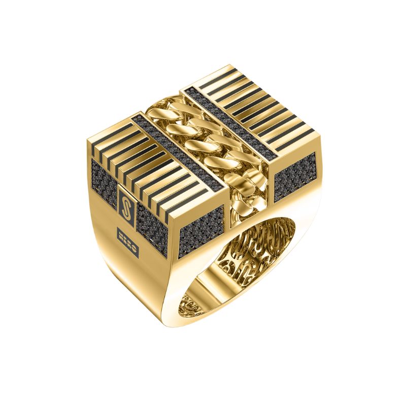 10Kt Yellow Gold Black Square Monaco Ring