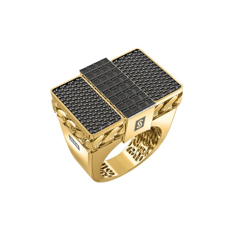 10Kt Yellow Gold Black Square Monaco Ring