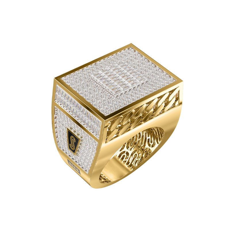 10Kt Yellow Gold White Square Monaco Ring