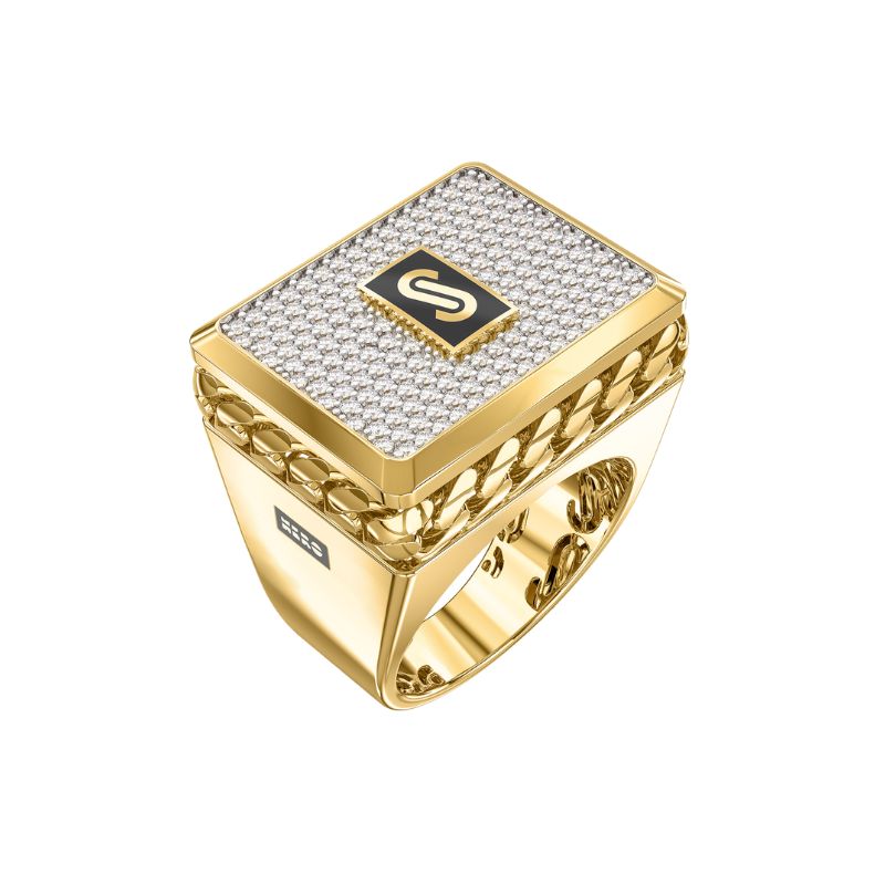 10Kt Yellow Gold White Square Monaco Ring