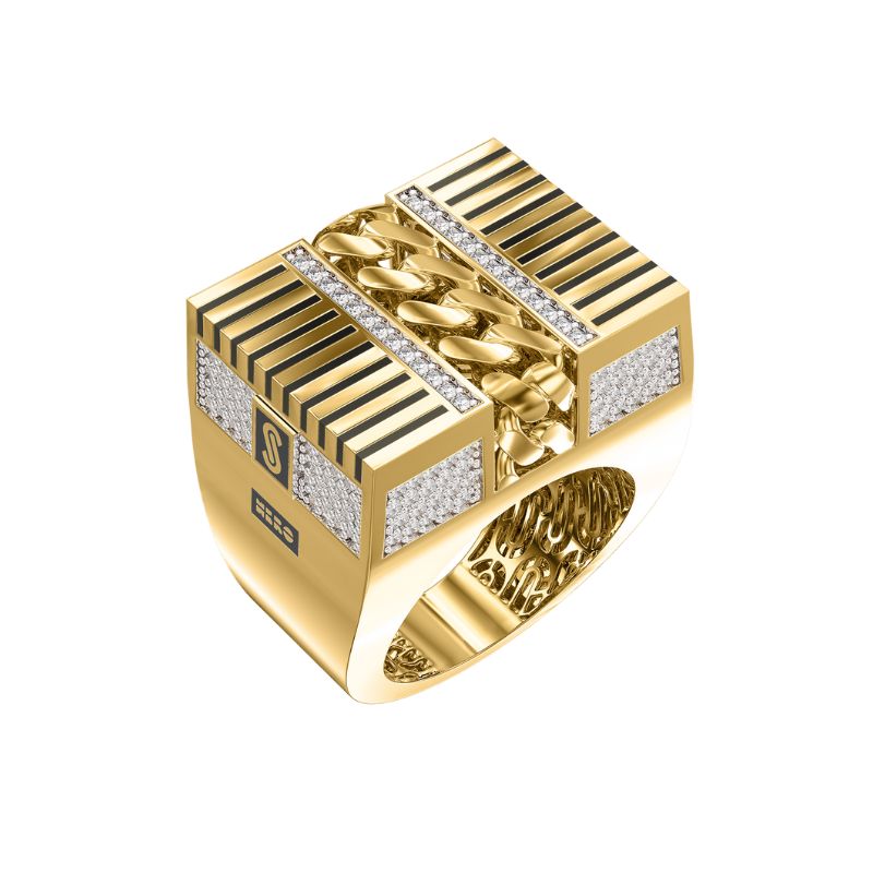 10Kt Yellow Gold White Square Monaco Ring