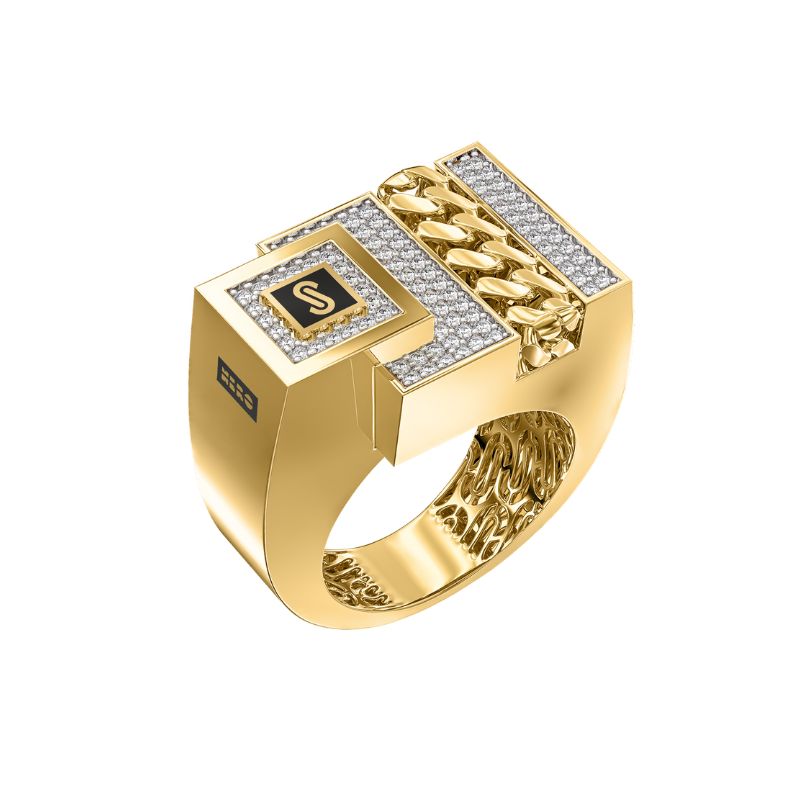 10Kt Yellow Gold White Square Monaco Ring