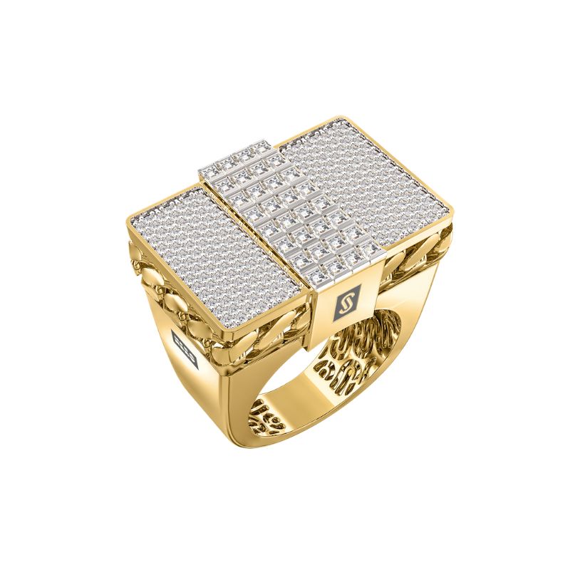 10Kt Yellow Gold White Square Monaco Ring