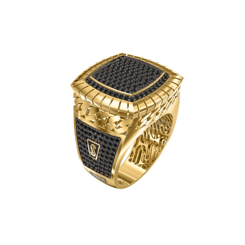 10Kt Yellow Gold Black Square Monaco Ring
