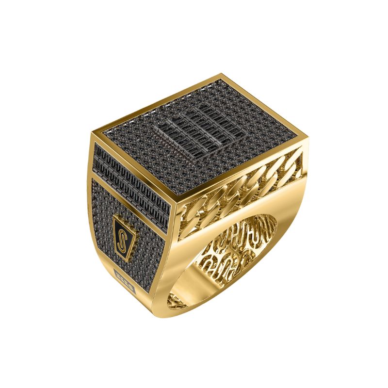 10Kt Yellow Gold Black Square Monaco Ring