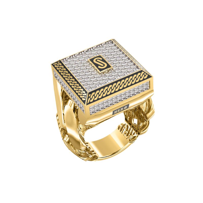 10Kt Yellow Gold White Square Monaco Ring