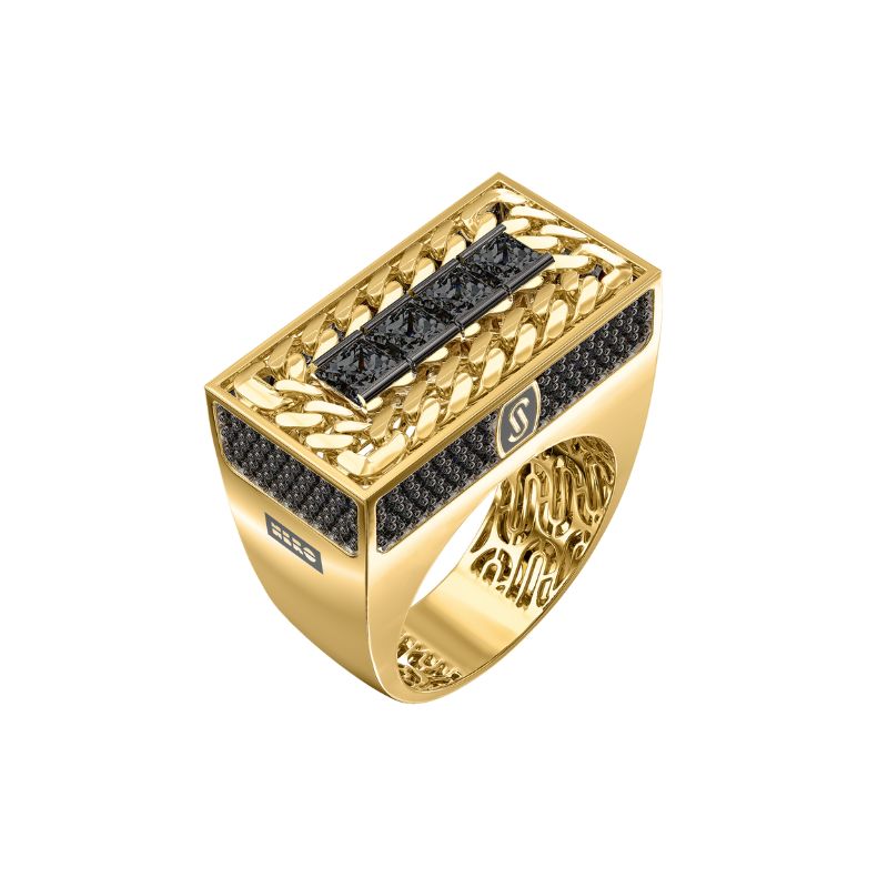 10Kt Yellow Gold Black Square Monaco Ring