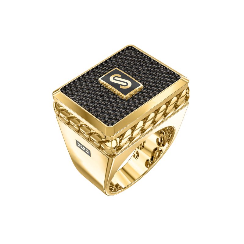 10Kt Yellow Gold Black Square Monaco Ring