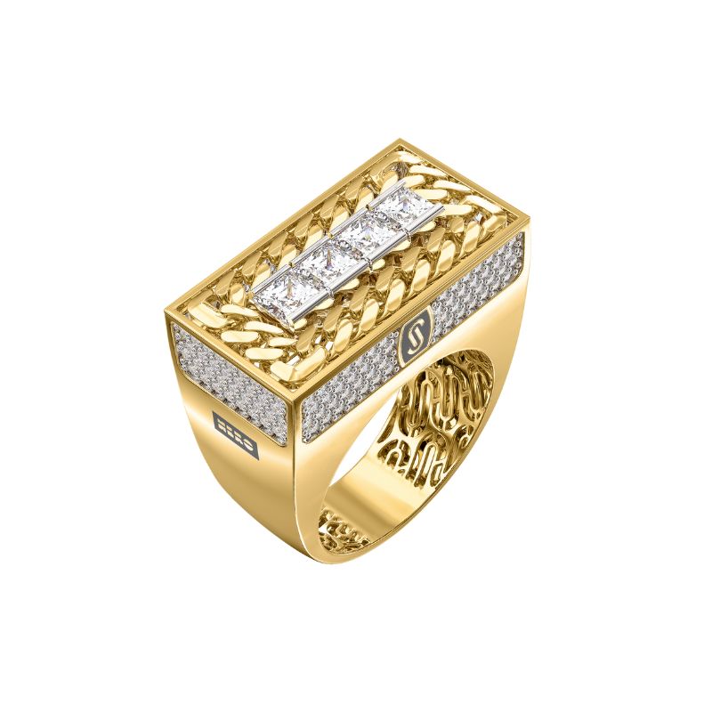 10Kt Yellow Gold White Square Monaco Ring