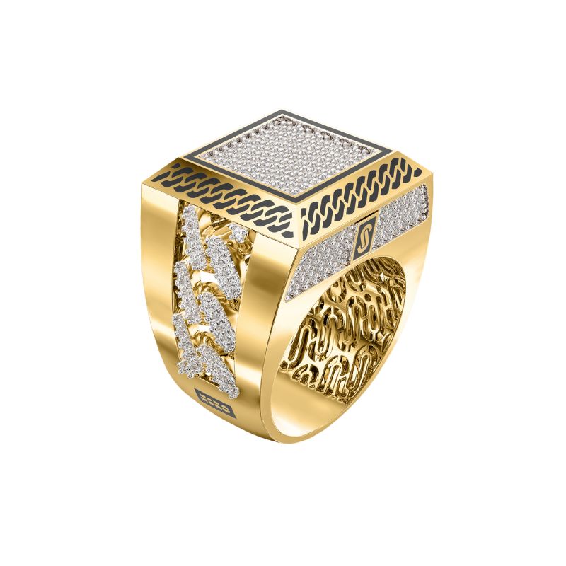 10Kt Yellow Gold White Square Monaco Ring