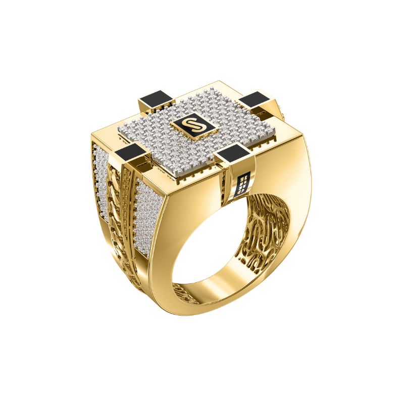 10Kt Yellow Gold White Square Monaco Ring