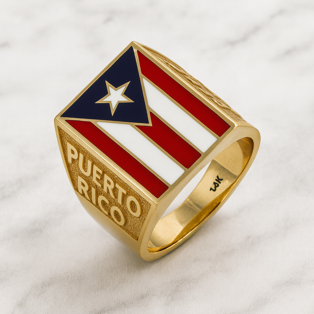 14K Gold ring flag of puerto rico