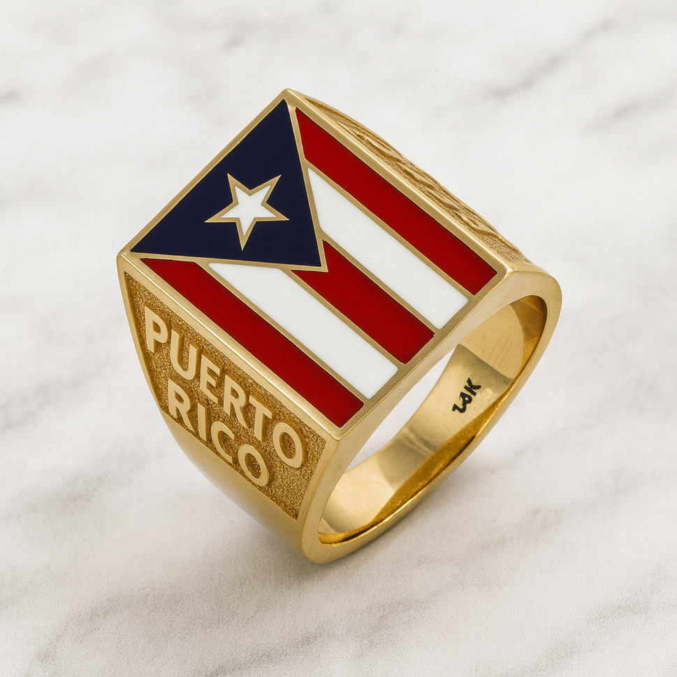 14K Gold ring flag of puerto rico