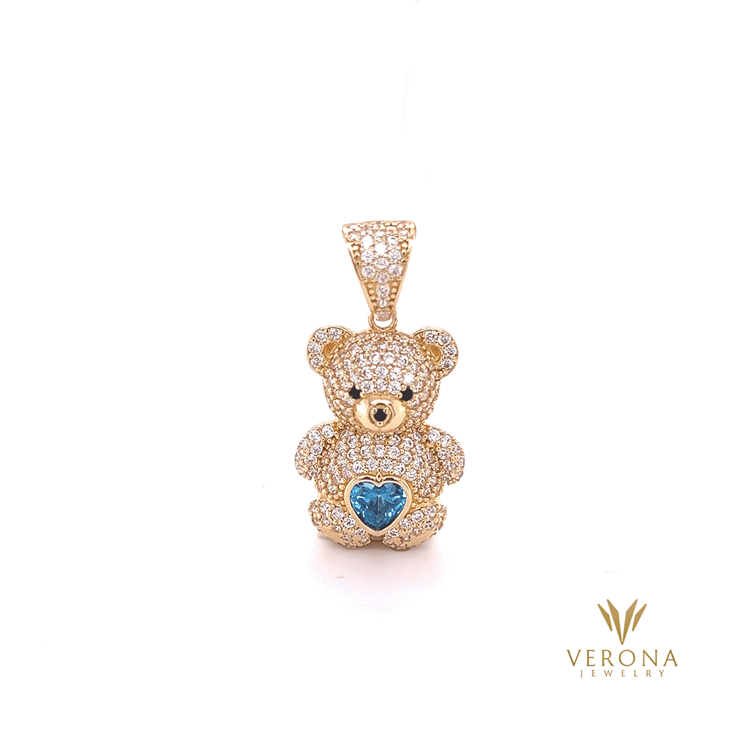 14Kt Gold Teddy Bear Blue Pendant
