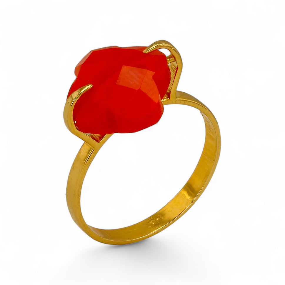 14K Gold Red Clover Ring