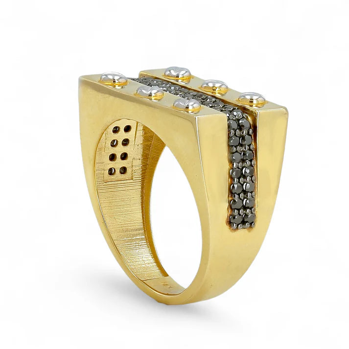 14K Gold Black Diamonds Wedding Ring Band