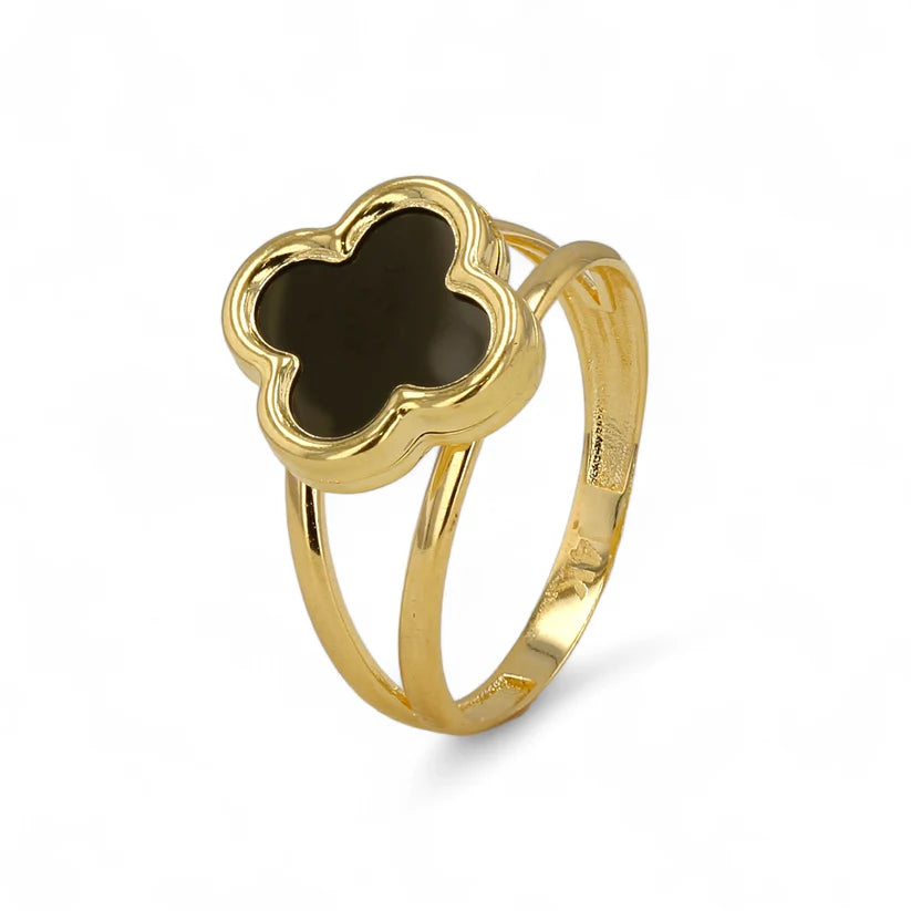 14K Gold Onyx Clover Ring